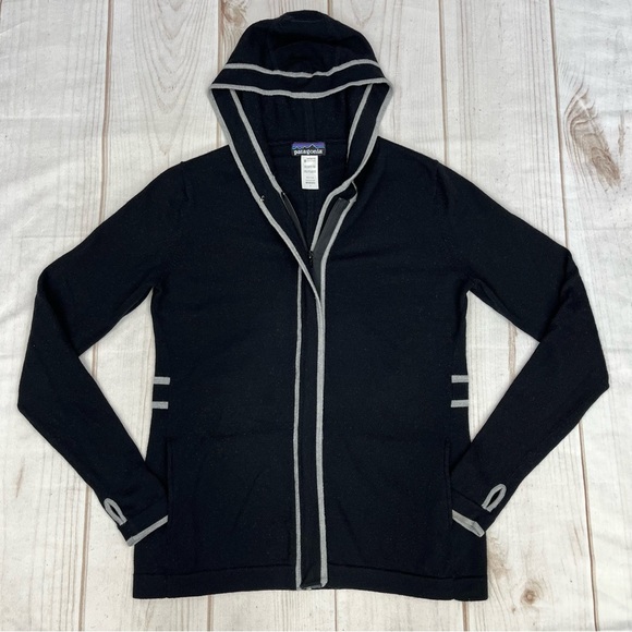Patagonia Women’s Merino Zip Cardigan Black/Grey Sz L - Picture 1 of 16